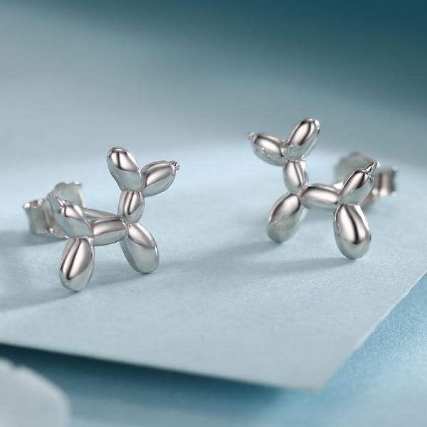 Pendientes de perro globo en plata de ley - Pendientes de perro caniche originales - Plata, oro o oro rosa, divertidos, extravagantes y bonitos