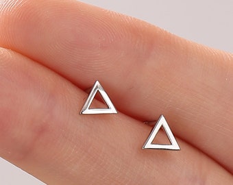 Tiny Open Triangle Stud Earrings in Sterling Silver, Silver, Gold or Rose Gold, Small Minimal Triangle Earrings, Geometric Stacking Earrings