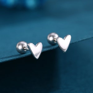 Petit coeur, fond plat/fond vissé (haltères)/clous d'oreilles en argent sterling, bijoux piercing, boucles d'oreilles coeur arrière plat