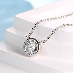 Minimalist CZ Bubble Pendant Necklace  in Sterling Silver, Silver or Gold or Rose Gold, 1 Ct Zircon Bubble Necklace