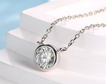 Collar minimalista con colgante de burbuja de circonita cúbica en plata de ley, plata, oro u oro rosa, collar de burbuja de circonita de 1 quilate