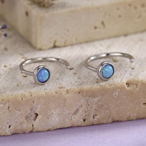 Minimalist Opal Huggie Hoop Threader Earrings in Sterling Silver, Gold or Silver, Pull Through Open Hoop Earrings, Fire Opal and Blue Opal