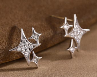 きらきら星　PR（銀箔仕様）4枚 Sparkly Stars CZ Stud Earrings in Sterling Silver, Four