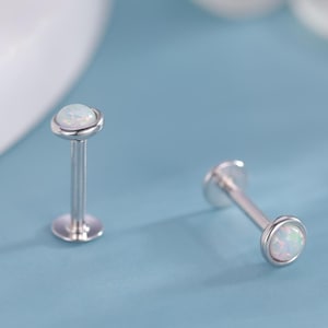 Tiny 3mm White Opal Internally Threaded Flat Back/ Screw Back Earrings in Sterling Silver, Small Opal Stud, White Opal Screw Back Earrings