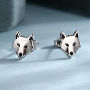 Wolf Head Stud Earrings in Sterling Silver, Silver or Gold or Rose Gold Finish, Wolf Earrings, Nature Inspired Animal Earrings