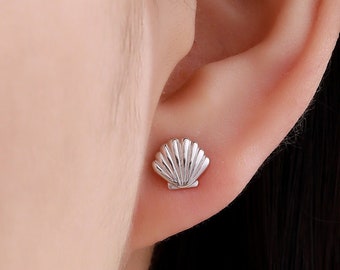 Seashell Stud Earrings in Sterling Silver, Silver or Gold, Ocean Earrings, Shell Earrings, Sea Shell Earrings