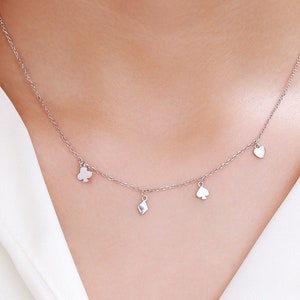 Sterlingzilveren ketting met speelkaartkostuums, ketting poker, schoppen harten, schoppen, ruiten en klaveren