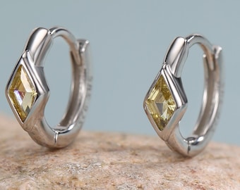 Sterling Silver Yellow CZ Diamond Huggie Earrings