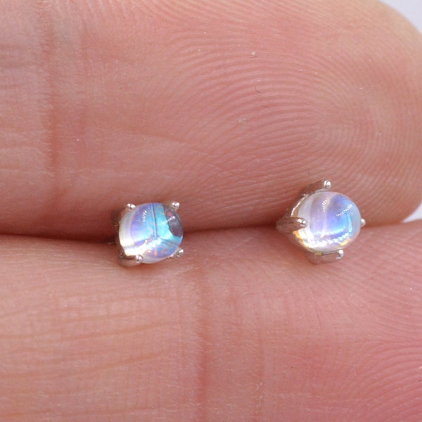 Sterling Silver Mermaid Crystal Tiny Stud Earrings - Extra Tiny , Mermaid Tears, Simulated Moonstone Glass Crystal Earrings