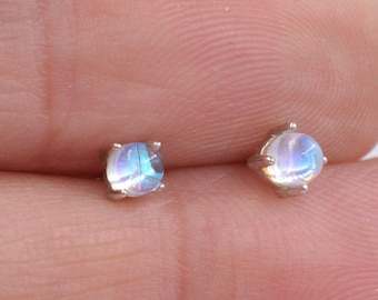 Sterling Silver Mermaid Crystal Tiny Stud Earrings - Extra Tiny , Mermaid Tears, Simulated Moonstone Glass Crystal Earrings