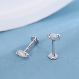 Sterling Silver White Opal Marquise Earrings, Stud/ Screw Back/ Internally Threaded Flat Back, Extra Tiny Marquise Opal Stud