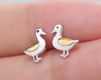 Pendientes de pato en plata de ley, bicolores, con forma de pato.