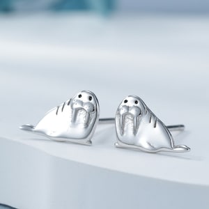 Tiny Walrus Stud Earrings in Sterling Silver - Silver, Gold or Rose Gold, Animal Stud Earrings - Ocean Animal Earrings