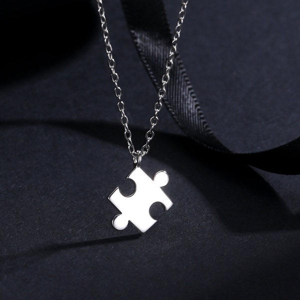 Tiny Jigsaw Pendant Necklace in Sterling Silver, Silver or Gold, Jigsaw Necklace, Tiny Jigsaw Necklace