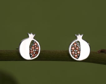 Seeds of Joy Pomegranate Studs Earrings in Sterling Silver,  Fruit Earrings