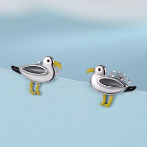 Winzige Sterling Silber Möwen Ohrstecker, Emaille beschichtete Möwen Vogel Ohrringe, Natur inspirierte Tier Ohrringe, Möwen Ohrstecker