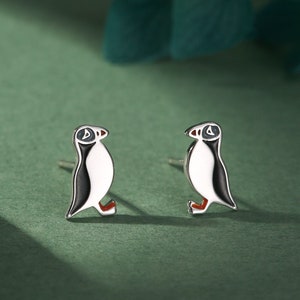 Emaille Papageientaucher Vogel Ohrstecker in Sterling Silber - Papageitaucher Ohrringe - Niedlich, Spaß, wunderlich und hübscher Schmuck