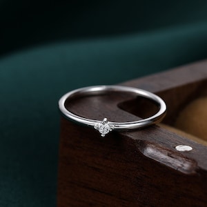 Extra Tiny CZ Ring in Sterling Silver, Skinny CZ Ring, US 5 - 8