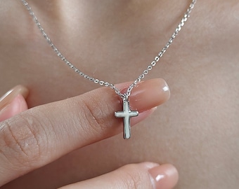 Dainty Cross Pendant Necklace in Sterling Silver, Cross Necklace, Silver or Gold, Sterling Silver Cross Necklace
