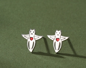 Sea Angel Stud Earrings in Sterling Silver, Silver or Gold, Tiny Sea Angel Earrings, Ocean Themed Fish Earrings