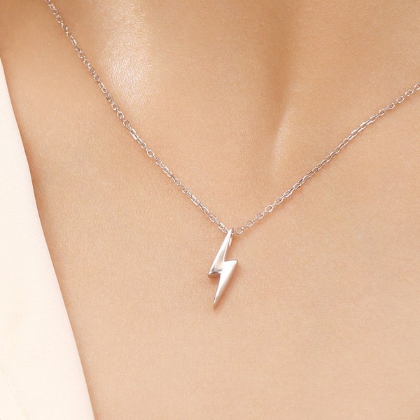 Tiny Lightning Bolt Pendant Necklace in Sterling Silver, Cute Bolt Necklace, Small Lightning Bolt Necklace