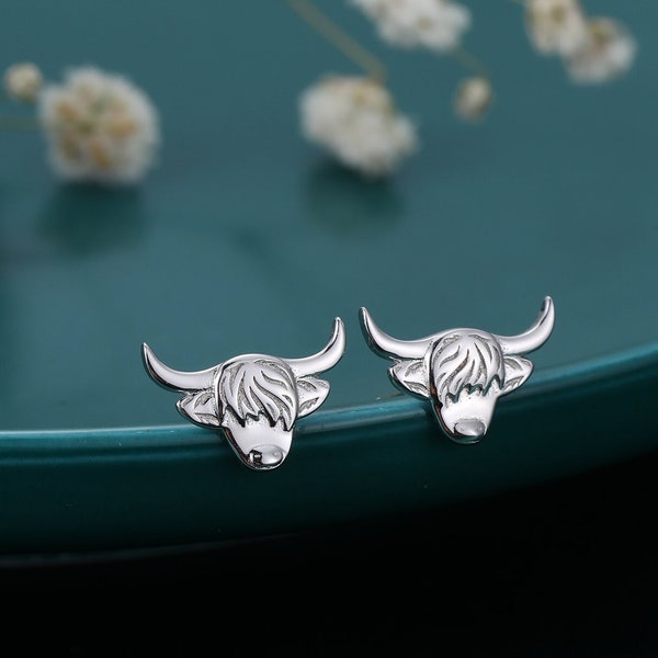 Highland Cow Stud Earrings in Sterling Silver, Silver, Gold or Rose Gold,  Bull Earrings, Cow Earrings