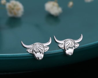 Clous d'oreilles vache Highland en argent sterling, argent, or ou or rose, boucles d'oreilles taureau, boucles d'oreilles vache