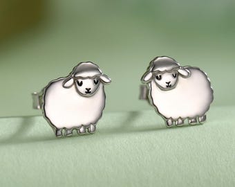 Mini orecchini a bottone in argento sterling a forma di pecora - Italia