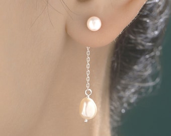 Sterling Silver Natural Freshwater Pearl Ear Jacket Earrings in Sterling Silver, Silver or Gold, Baroque Pearl Ear Jacket, Genuine Pearls