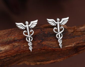 Sterlingzilveren oorknopjes met caduceus-symbool