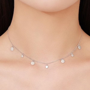 Dainty Disk Choker Necklace in Sterling Silver, Silver Disk Choker Collar Necklace, Silver or Gold