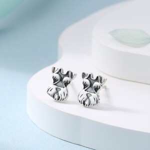 Puces d'oreilles chien schnauzer en argent sterling oxydé, boucles d'oreilles chien, boucles d'oreilles animaux, amoureux des animaux de compagnie
