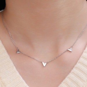 Triple Heart Necklace in Sterling Silver, Tiny Three Heart Necklace, Silver, Gold or Rose Gold,  Heart Charm Necklace