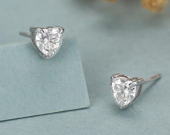 Sterling Silver 5MM Heart Moissanite Stud Earrings