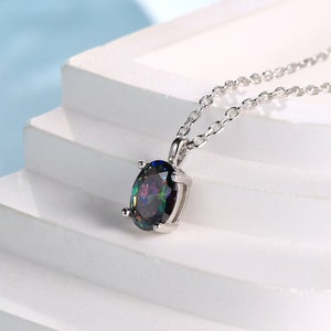 Mystic Black Oval CZ Pendant Necklace  in Sterling Silver, Silver or Gold, Oval Cut CZ Necklace, Aurora, Mystic Topaz