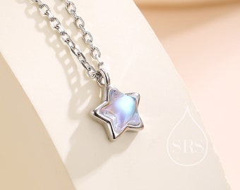Collar colgante de estrella de piedra lunar en plata de ley, plata u oro, collar de estrella de aurora, collar de estrella de piedra lunar