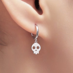 Cute Skull Huggie Hoop Earrings in Sterling Silver, Silver, Gold or Rose Gold,  Silver Skull Hoops Earrings, Skull Earrings