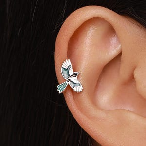 Piercing de urraca de plata de ley esmaltada, pendiente de oreja gratis