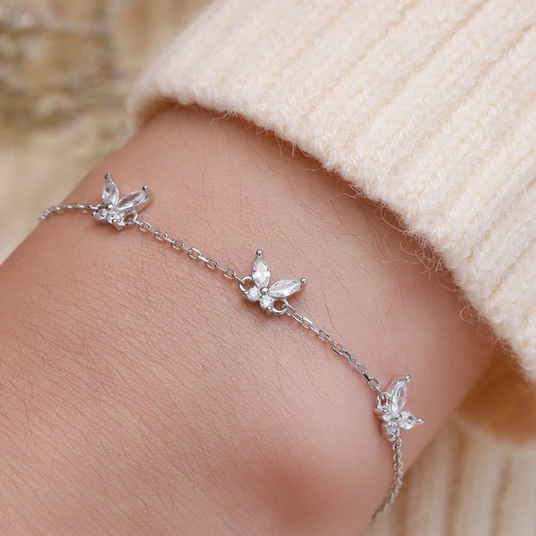 Butterfly Motif Bracelet in Sterling Silver, Silver, Gold or Rose Gold, Butterfly Bracelet, Butterfly Jewellery, CZ Butterfly Bracelet