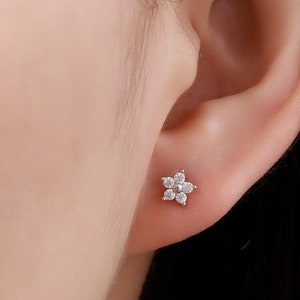 Tiny Flower CZ Stud Earrings in Sterling Silver, Forget Me Not Floral CZ Earrings, Silver, Gold and Rose Gold, Flower CZ Earrings