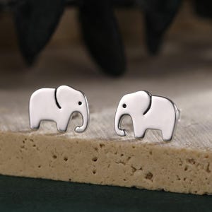 Elephant Stud Earrings in Sterling Silver,  Cute Fun Quirky Animal Jewellery, Jewelry Gift for Her, Animal Lover, Safari Nature Inspired