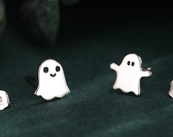 Mismatched Ghost Stud Earrings in Sterling Silver,  Tiny Ghost Earrings, Cute Halloween Jewellery