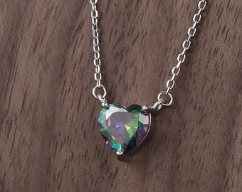 【BLACKPURPLE】23FW★ silver925 palette necklace Mystic Topaz CZ Heart Pendant Necklace in Sterling Silver