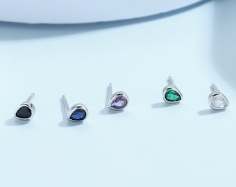 Extra Tiny CZ Droplet Stud Earrings in Sterling Silver, Silver or Gold, 5 colors