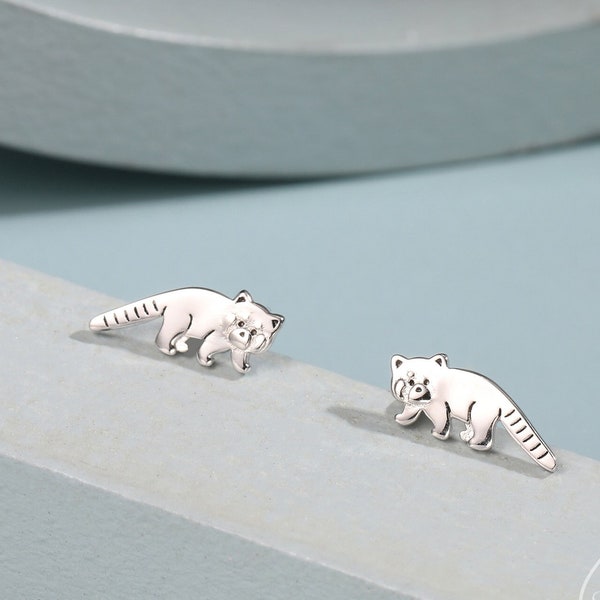 Red Panda Stud Earrings in Sterling Silver, Red Panda Stud, Red Panda Earrings, Panda Bear Earrings