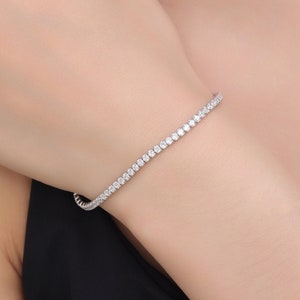 2 mm tennisarmband med CZ i sterlingsilver, silver, guld eller roséguld, silverarmband med klar CZ, klusterarmband med CZ, minimalistiskt armband