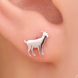 Tiny Goat Stud Earrings in Sterling Silver, Silver or Gold or Rose Gold, Sterling Silver Goat Earrings, Sheep Earrings, Farm Earrings