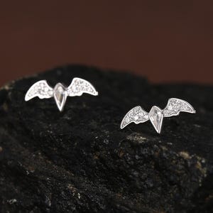 CZ Crystal Bat Stud Earrings in Sterling Silver, Silver or Gold, Rhombus Bat Earrings, Stacking Earrings, Animal Earrings
