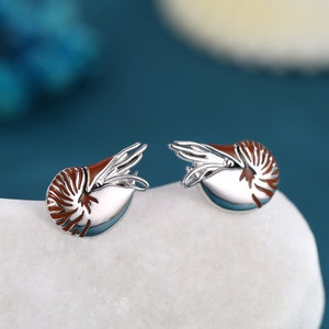 Nautilus Shell Stud Earrings in Sterling Silver, Silver or Gold, Ocean Earrings, Shell Earrings, Sea Shell Earrings