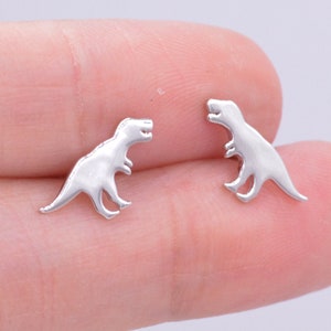 T-Rex Tyrannosaurus Dinosaur Stud Earrings in Sterling Silver, Cute Fun and Quirky T Rex Jewellery